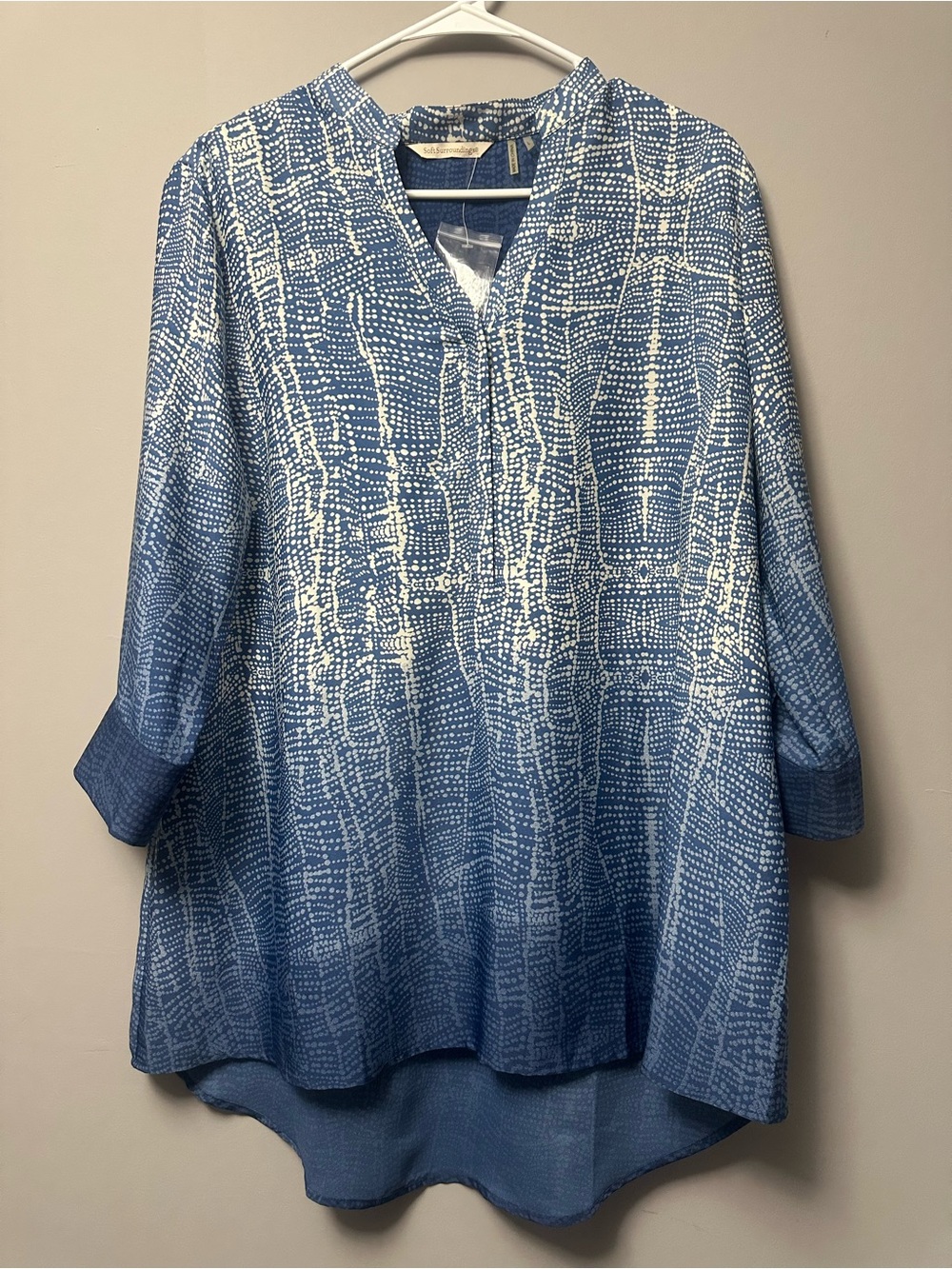 Soft Surroundings Blue & White Patterned V-Neck Tunic